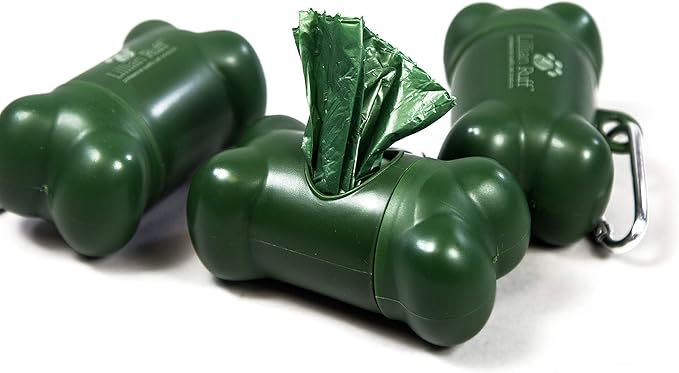 Lillian Ruff Dog Waste Bag Dispenser with Leash Clip Disposable Bag Holder for Pet Waste - 15 Leak Proof Unscented Poop Bags Included-3 Pc Pack Green