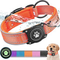 Airtag Dog Collar with Waterproof Air Tag Holder, Luminous Reflective, Soft Padded, Adjustable Nylon Pet Collar for Small Medium Large Heavy Duty Dogs,Orange, XL