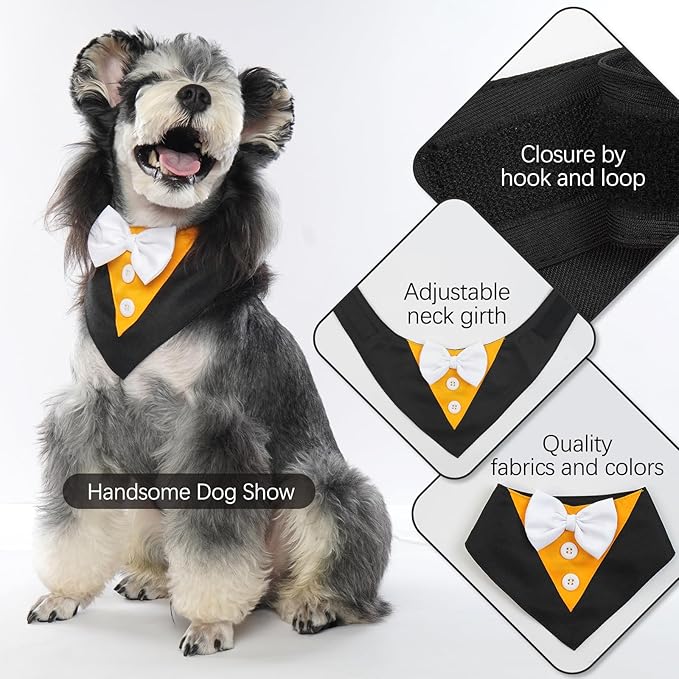 FUAMEY Dog Tuxedo Halloween for Medium Dogs,Dog Formal Suit Dogs Attire Pet Bow Tie Puppy Party Costumes Cat Tux Outfits Pets Bandana Cosplay Adjustable Bowties Thanksgiving Halloween M