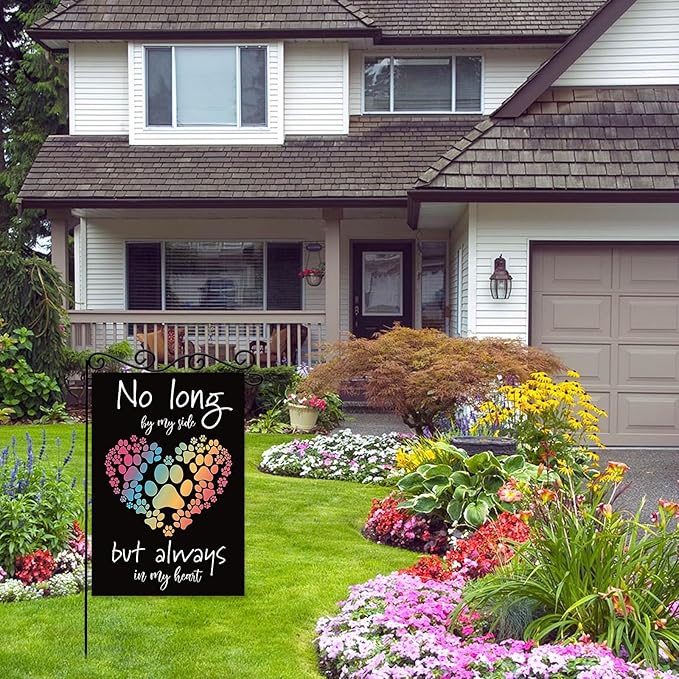 No long by my side but always in my heart Garden Flag,Pet Memorial Garden Flag,Lost Pet Memorial Gifts Outside Decorations Yard Lawn Farmhouse Double Sided.12 x 18 Inch