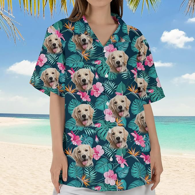 DILYPOD Custom Hawaiian Shirt with Face, Personalized Button Down Hawaiian Shirts for Men, Women, Photo Hawaiians Shirt