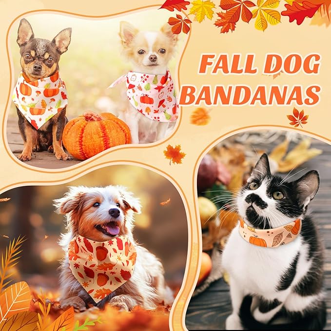 Chunful 100 Pieces Thanksgiving Dog Bandanas Bulk Fall Autumn Pet Bandanas with Pumpkin Patterns Triangle Scarf Bib Kerchief Set for Small Large Dog Costume Accessories (25.6 x 17.7 x 17.7)