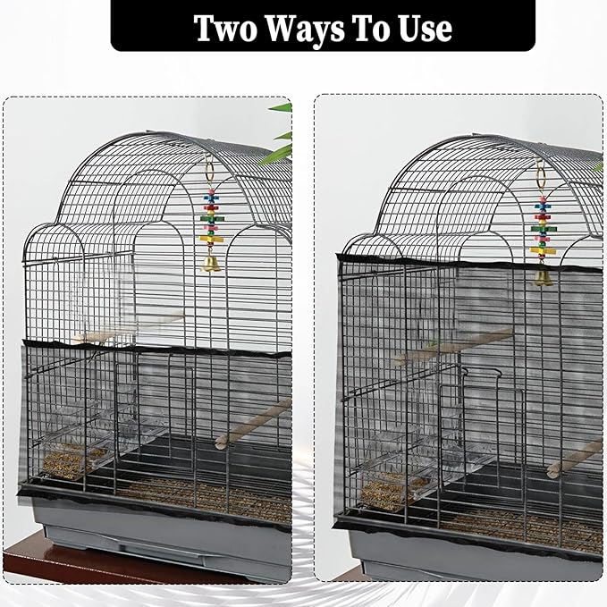 2PCS Bird Cage Cover, Bird Cage Seed Catcher, Birdcage Cover Skirt, Airy Nylon Guard Net for Parrot Parakeet Macaw Round Square Cages (Black, 110-220 cm/43.31-86.61 in)