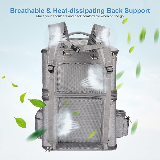 Detachable Double Pet Carrier Backpack for Cats and Small Dogs, Cat Travel Carrier for 2 Cats, Perfect for Traveling/Hiking/Camping, Grey