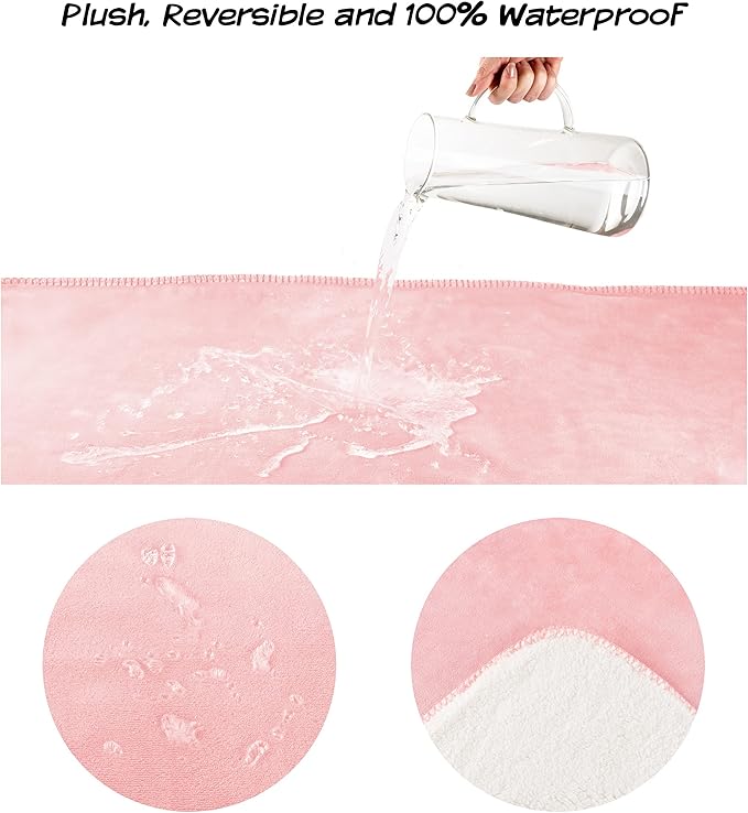 Waterproof Pet Blanket - 50x60-Inch Reversible Sherpa Fleece Throw Protects Couches, Cars, and Beds from Spills, Stains, and Fur by PETMAKER (Pink)