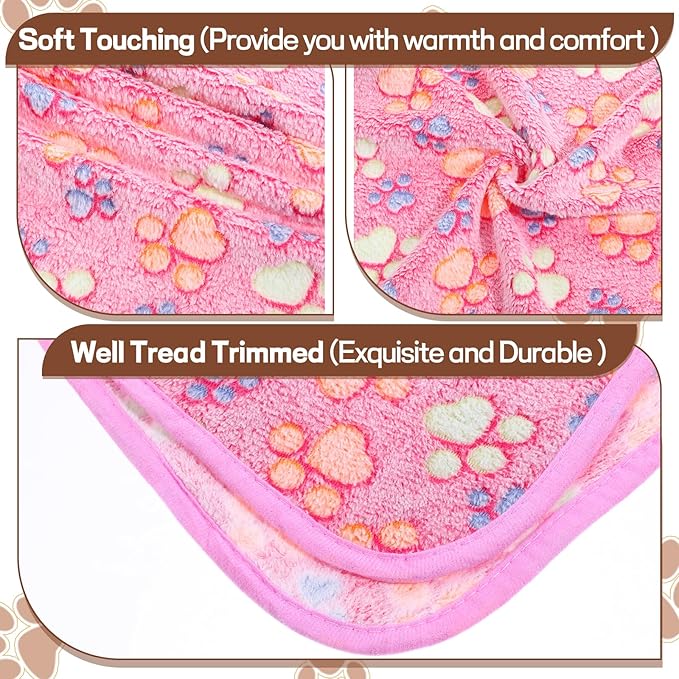 12 Pcs Dog Blanket Pet Paw Print Fleece Blanket Cat Soft Warm Sleep Mat Guinea Pig Cage Liners Small Medium Whelping Pet Essentials for Pet Grooming Shop Girl Boy Puppy