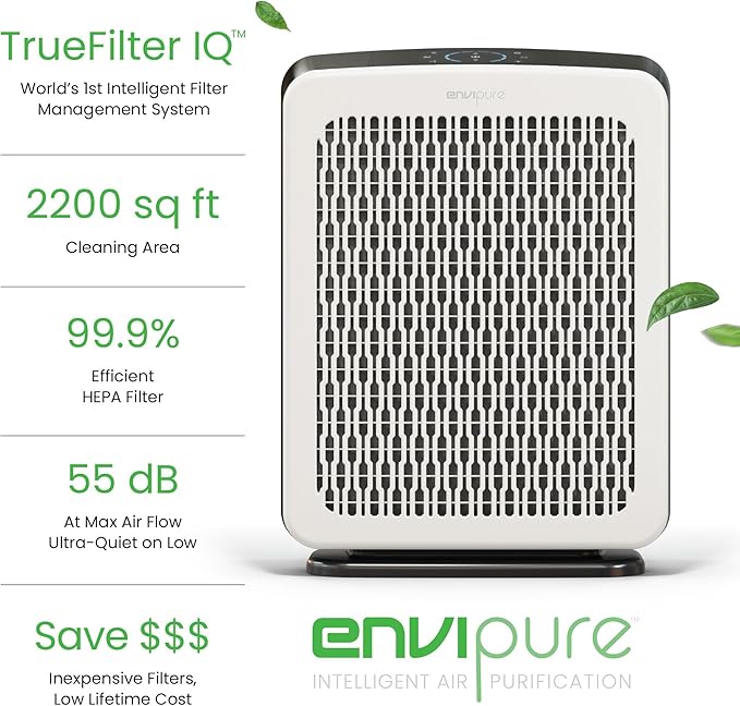 EP-300 EnviPure HEPA Air Purifier – Large Room Air Purifier Covers Up to 2200 Sq Ft, Removes Pollen, Dust, Smoke, Pet Hair, Odors & More - Real Time Smart TrueFilter IQ™ HEPA Filter Life Monitoring