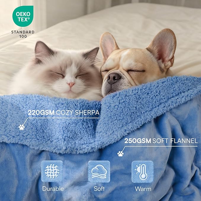 Luciphia Waterproof Pet Blanket, Liquid Pee Proof Dog Blanket for Sofa Bed Couch, Reversible Sherpa Fleece Furniture Protector Cover for Small Medium Large Dogs Cats, Navy Blue Large（65" x 57"）