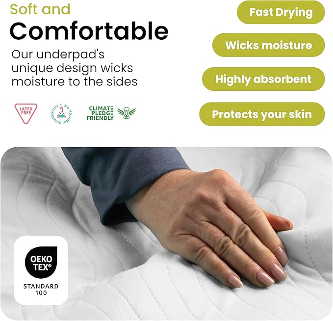 IMPROVIA® Washable Underpads, Heavy Absorbency Reusable Incontinence Pads for Kids, Adults, Elderly, and Pets - Waterproof Protection Floor White & White (2 Pack - 34x52)
