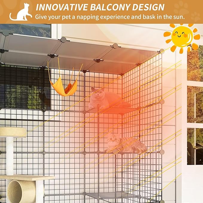 Oneluck 41Inch Catio Outdoor Cat Enclosure with Super Large Enter Door, Balcony Cat Playpen with Platforms,DIY Outside Cat Patio Large Exercise Place Ideal for 1-2 Cats
