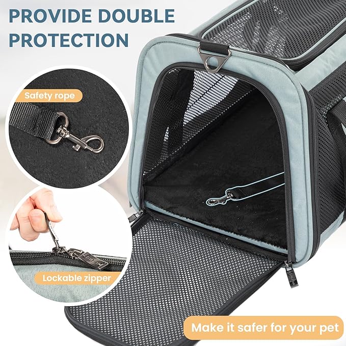 19 x 12 x 12 Large Cat Car Carrier – Roomy Escape-Proof Cat Car Seat for Safe Driving, Lockable Zippers & Safety Tether, Soft-Sided Travel Carrier for Road Trips & Vet Visits