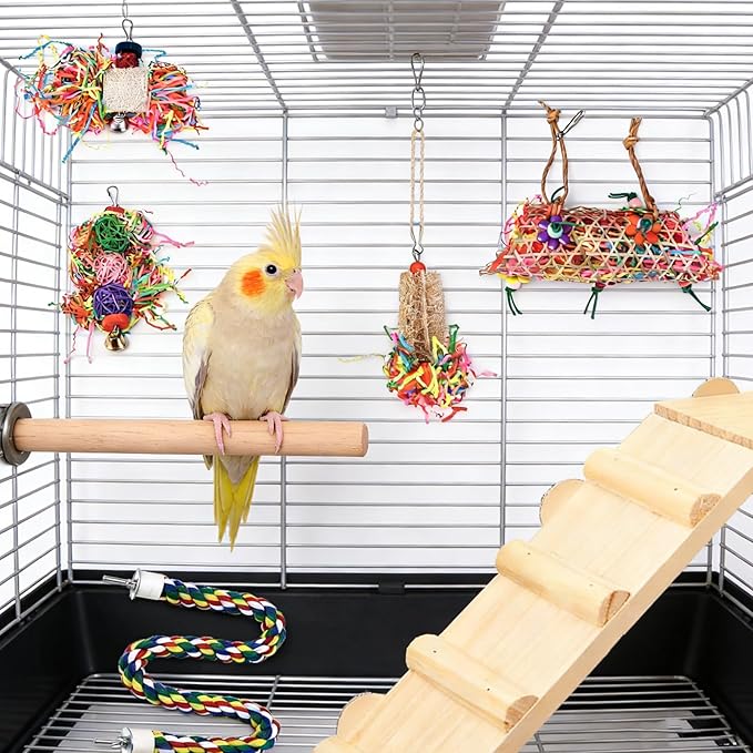 Morezi Bird Swing for cage Parakeet Parrot Swing Wood Ladder Toy Accessories Play Gym Budgie Perch Hammock Budgerigar Conure Cockatiel mynah Finches Toys for Small Medium Breeds
