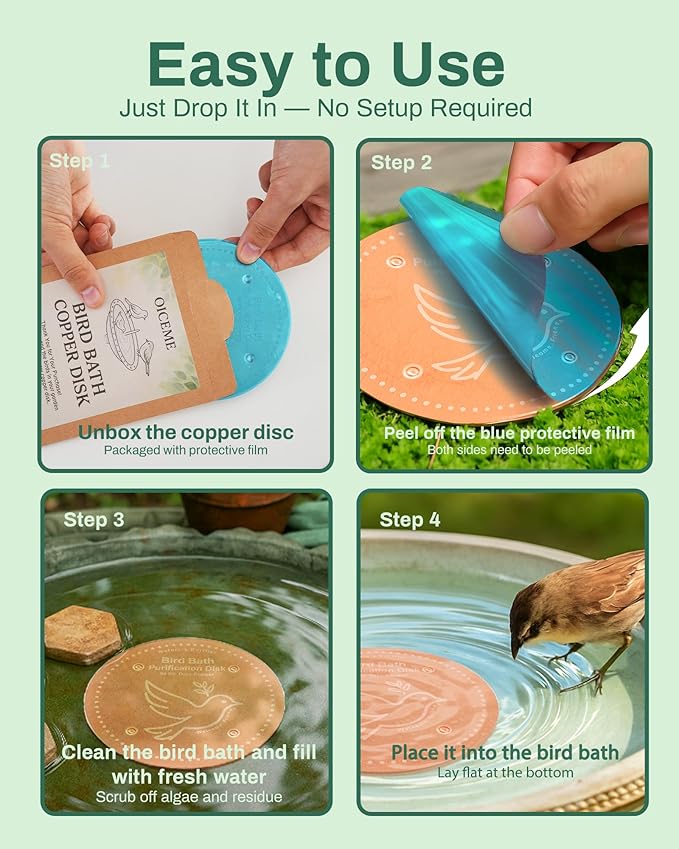 Bird Bath Purification Disk Pure Copper Outside Winter Solar Power Birdbath Wild Hummingbird Pedestal Fountain Cleaner Outside Humming Feeder Cage Dispenser Heater Garden Deal Lover Women Gift