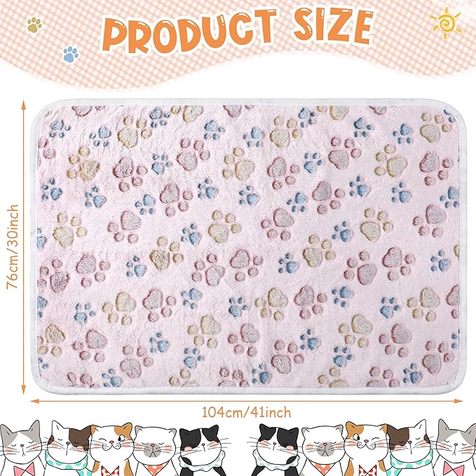 Tatuo 4 Pcs Dog Blanket for Pet Cat Blankets Indoor Puppy Teething Stuff Toys Paw Print Fleece Soft Blanket Sleep Mat for Guinea Pig Cage(Beige,X-Large(41 x 30 Inch),Square)