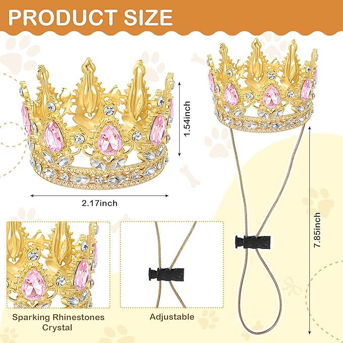Abbylike Pet Rhinestone King Crown, Queen Crown for Birthday New Year Costume for Small Dog Cat Cosplay Party Accessories Adoption Celebration Wedding Birthday Photos Prop Costume(Pink,Small)