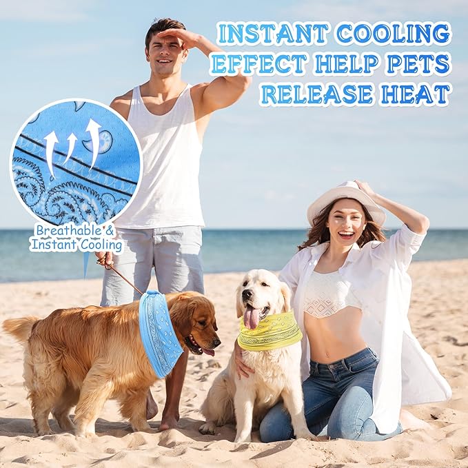 Talltalk 5 Pieces Dog Cooling Bandanas Neck Wraps Ice Scarf Pet Dog Cooling Collar Hunting Training Hiking Camping Accessories for Summer(Paisley,L)