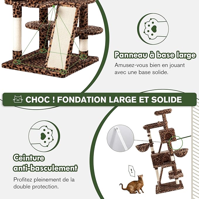 MUTICOR 66 Inches Multi-Level Large Cat Tree Tower for Indoor Big Feline/Cozy Plush Perches/Condo/Sisal Scratching Posts/Hammock and Baskets/Activity Center Play House/Wide Base/Leopard Print
