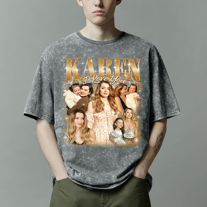H-DEWALL Custom T Shirts Mineral Wash Tshirt Bootleg Rap Tee Customized Gifts for Boyfriend Birthday Shirts Tops for Women