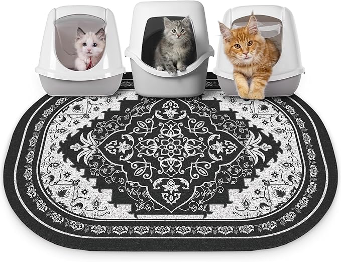 Bienbee Cat Litter Mat, 40" x 30" Jumbo Size Litter Box Mat Rug with Non-Slip Bottom, Urine and Water Proof, Easy to Clean Cat Supplies Essentials for Indoor Kitty Kitten Floor, Black XL