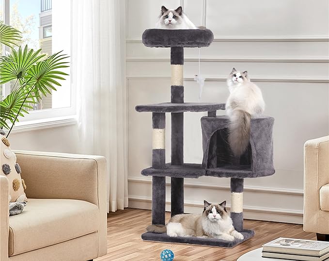 Cat Tree Tower, 36" Small Cat Tower for Indoor Cats with Cat Scratching Post with Bed, Cat Condo, Multi-Level Cat Climbing Tower Cat Trees Cat Furniture Activity Center, Light Grey