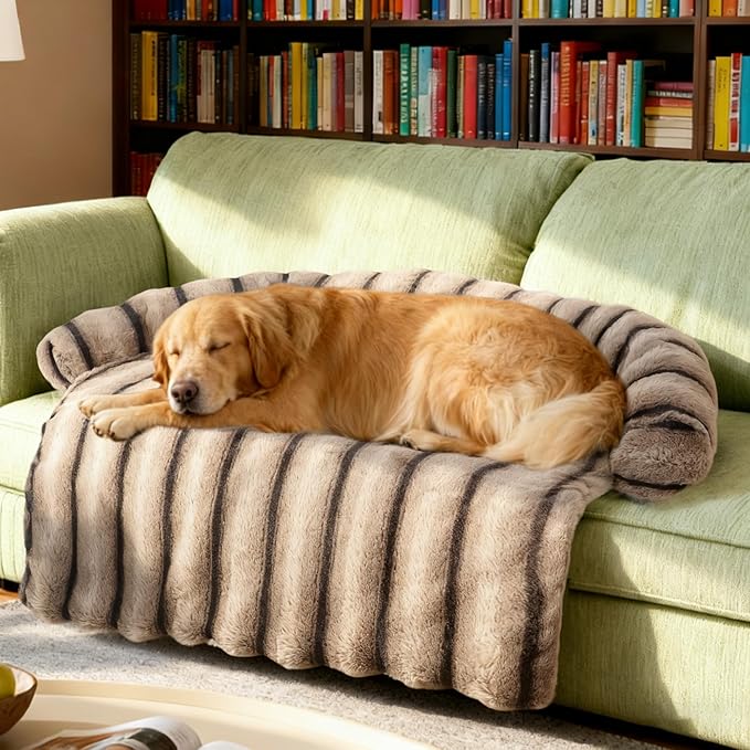 Large Dog Couch Bed, Fluffy Washable Couch Protector for Dogs with Removable Cover, Non-Slip Dog Sofa Bed, 45x37 Inch, Brown