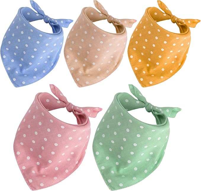 5 Pieces Dog Bandana Pet Summer Bandana Point Kerchief Dog Washable Scarf Soft Comfortable Daily Bib Adjustable Accessory for Pet(Green, Pink, Ginger, Khaki, Blue,Dot)