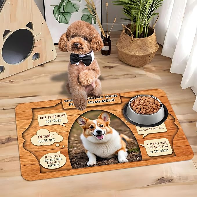 Personalized Dog Cat Mat with Name Photo Custom Placemat Feeding Mats for Food and Water Customized Non-Slip Waterproof Doormat for Bowls Outdoor Indoor Floors Gifts for Pet Owner