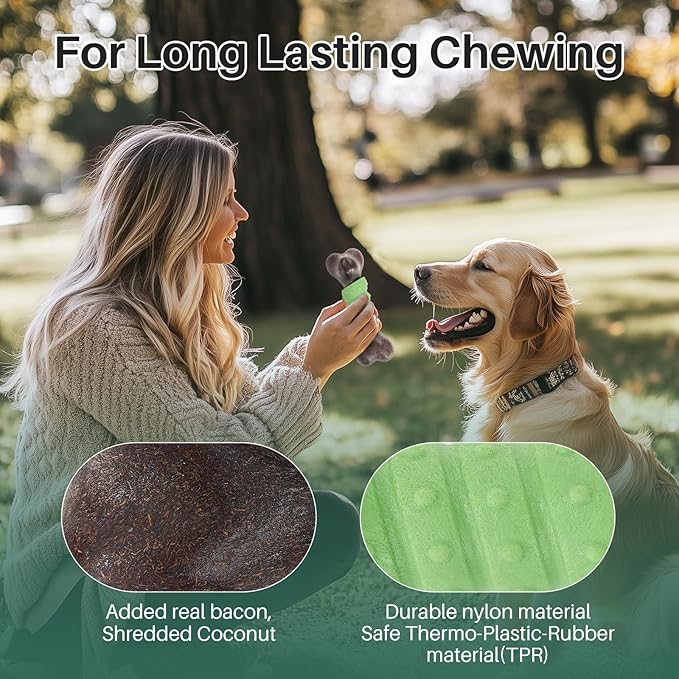 Gardner Pet 2-Pack Dog Chew Toy, Long Lasting Interactive Dog Toys Add Shredded Coconut Nylon+TPR, Teeth Cleaning and Training Toy for Medium/Large Breed,Bacon Flavor(Antler-L+Bone-L)