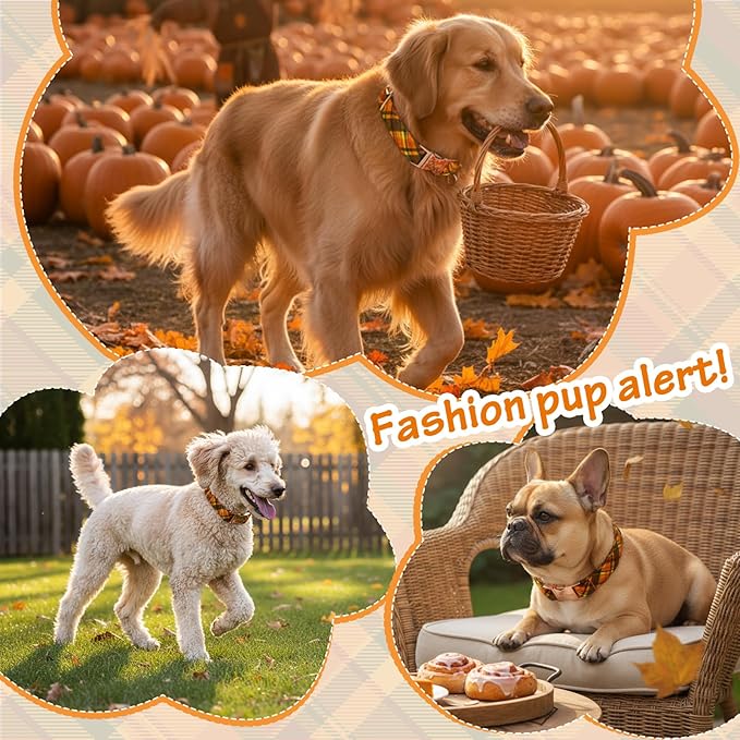 Cotton Fall Dog Collar, Halloween Dog Collars for Large Dogs, Soft Adjustable Cute Dog Collars, Brown Orange Stripe for Small Medium Large Dogs, Perfect for Girl or Boy Dog Collars-L