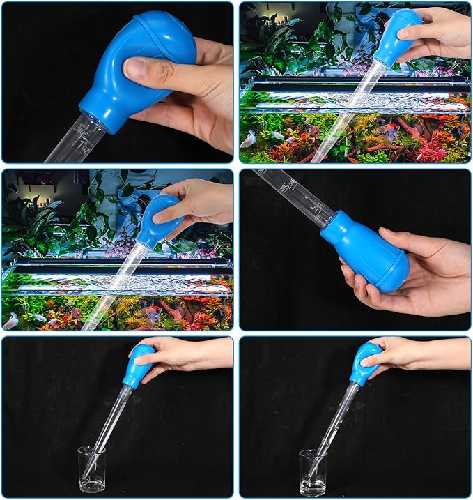Aquarium Cleaning Dropper, 30ml Aquarium Clean Pipette Dropper, Manual Fish Tank Water Changer, Gravel Cleaning Straw, Fish Tank Cleaning-Tool, Feeder Pipette (Blue)