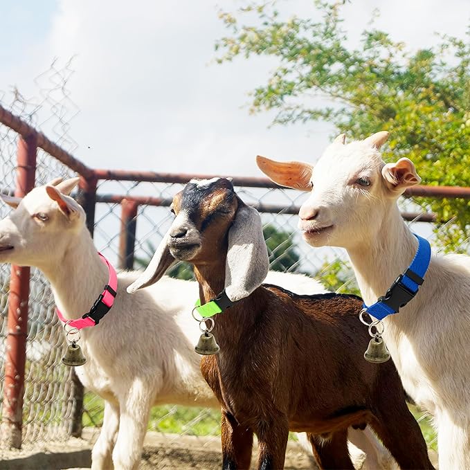 3 Pack Goat Collars with Bells, Adjustable Pet Collar & Anti-Lost Loud Bronze Grazing Copper Bells Accessories for Small Farm Animal Sheep Cow Goat (Neck 13.8"-20.9")