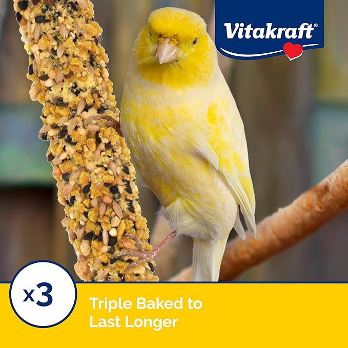 Vitakraft Crunch Sticks Parakeet Treats Egg and Honey Flavor 2 Pack - Long Lasting Seed Stick with Natural Wood Center Clip Holder and Nutritious Ingredients for Happy Engaged Birds