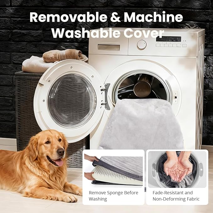 OhGeni Orthopedic Waterproof Dog Bed for Large Dogs, Machine-Washable Removable Cover in Easy-Clean Fabric, High Density Foam & Easy-Carry Handle, Wider and Larger, 44 inch (Gray)