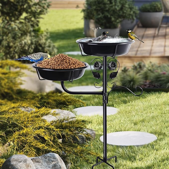 32.7 Inch Metal Bird Bath for Outside, Double Bowls Bird Baths for Outdoors, Freestanding Birdbaths for Outdoors Garden Decor, Bird Feeders Stand for Outdoors with Metal Stake,Garden Decor for Outside