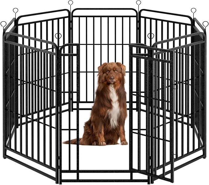 Heavy Duty Dog Playpen: 8 Steel Panels 47" Height, Square Steel Pipe with Reinforced Crossbars, 18FT 25 Sq.ft Portable Fence for Yard RV Camping, Snowy Black
