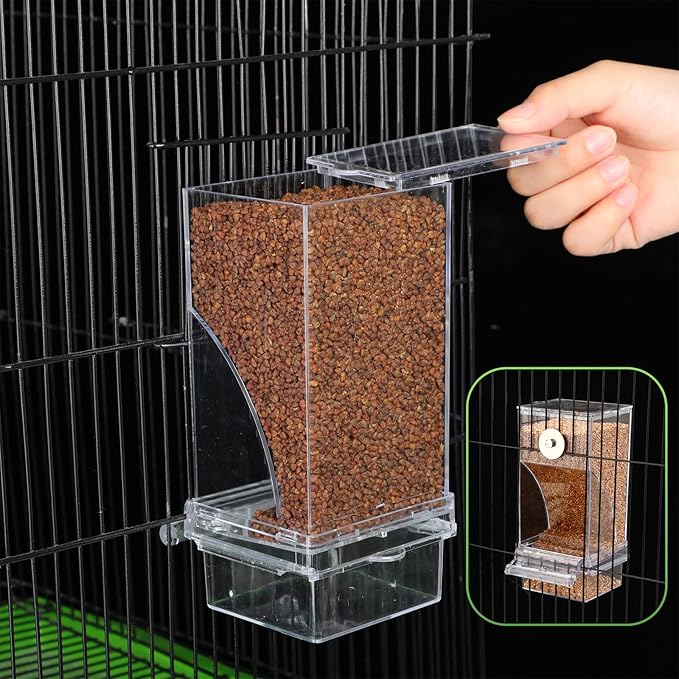 Yaomiao 8 Pcs No Mess Small Bird Feeders with 4 Pcs Cage Perch Automatic Drinker Parakeet Seed Dispenser Quail Feeder and Watered Cage Accessories for Small Birds Parrot Cockatoo Canary(Clear)