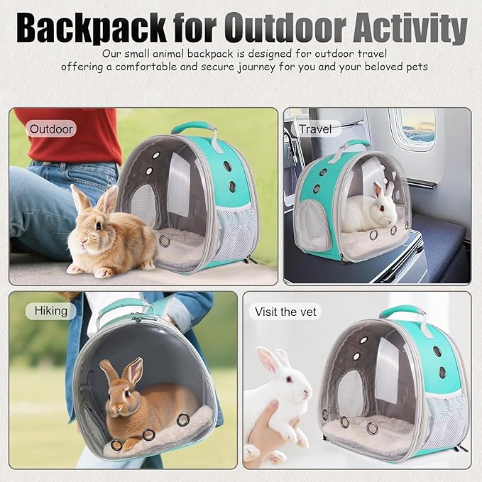 Back Expandable Backpack for Small Animals, Portable Travel Bag Breathable Pet Carrier Cages for Bunny, Guinea Pig, Bearded Dragon, Lizard, Rabbit, Squirrel, Tortoise, Kitten, Sugar Glider