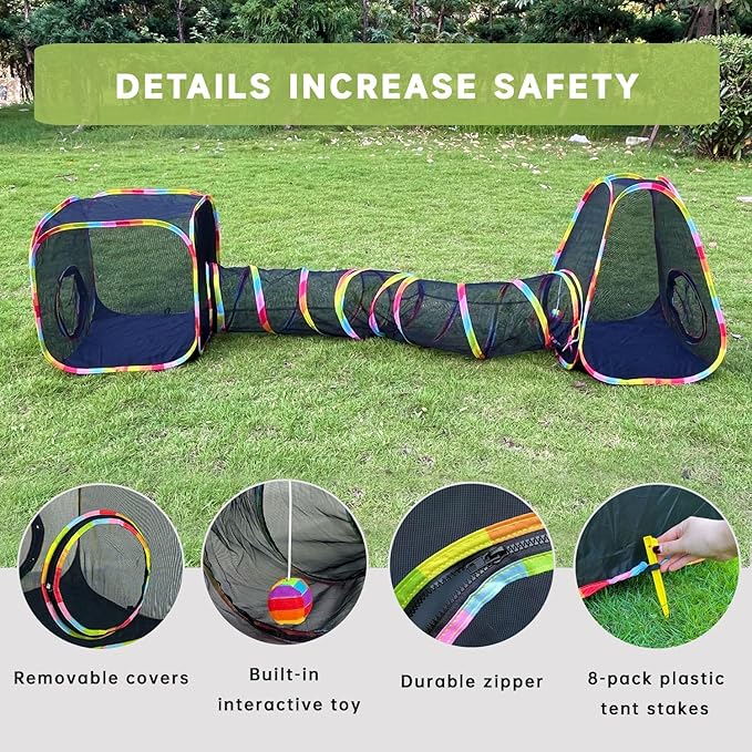 Outdoor Cat Enclosures, Cat Tunnels Tents Cubes for Indoor Cats with Play Ball, Collapsible Outside Playpen Tunnel for Kitty, Rabbit, Puppy and Small Animals