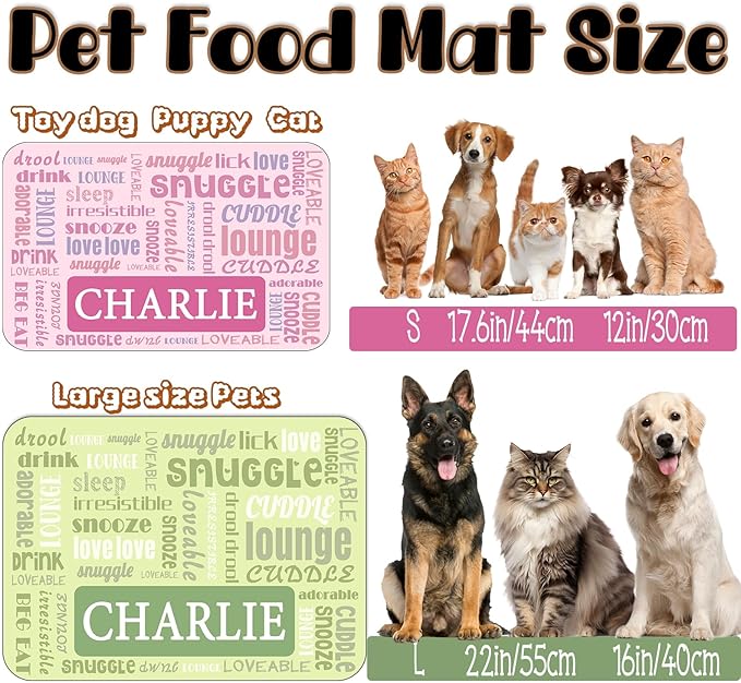 Personalized Dog Food Mat with Photo Name Custom Non Slip Pet Feeding Mat Waterproof Backing Absorbent Fabric Dog Cat Bowls
