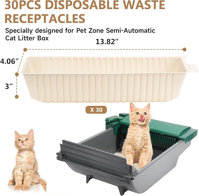 30Pcs Disposable Waste Receptacles Compatible with Pet Zone Semi-Automatic Cat Litter Box, Disposable Cat Litter Receptacles, Cornstarch Material, Kitty Litter Tray (Machine NOT Included)
