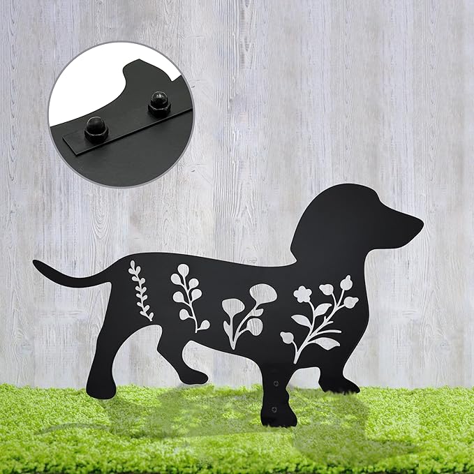 Dog Garden Stake - Unique Gift for Dog Lovers, Black Metal Outdoor Decor, Durable Yard Art Statue (Dachshund)