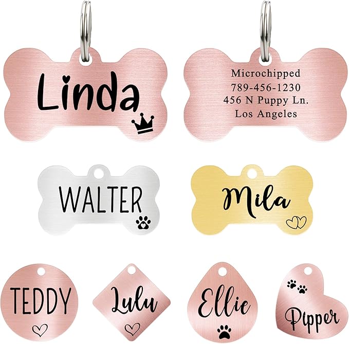 Ultra Joys Custom Personalized Dog ID Tag - Brushed Stainless Steel Bone, Rose Gold, Large