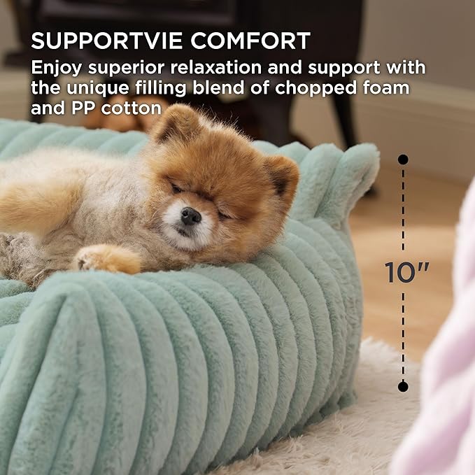 Bedsure ComfyFleece™ Cute Cat Couch for Pets - As Seen on TV on Good Day New York, Fuzzy Cats beds for Indoor Cats with Removable Washable Cover, Supportive Pet Sofa, 24inch, Garden Green