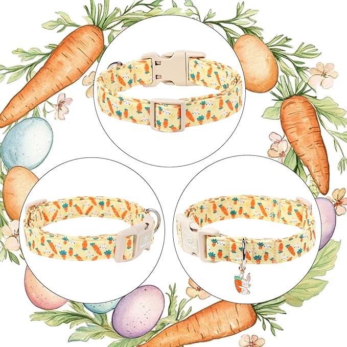Easter Dog Collar for Giant Large Dogs - Cute Carrot Bunny Easter Collars for Boy Girl Dogs, Lightweight Adjustable Yellow Cartoon Holiday Dog Collar XL