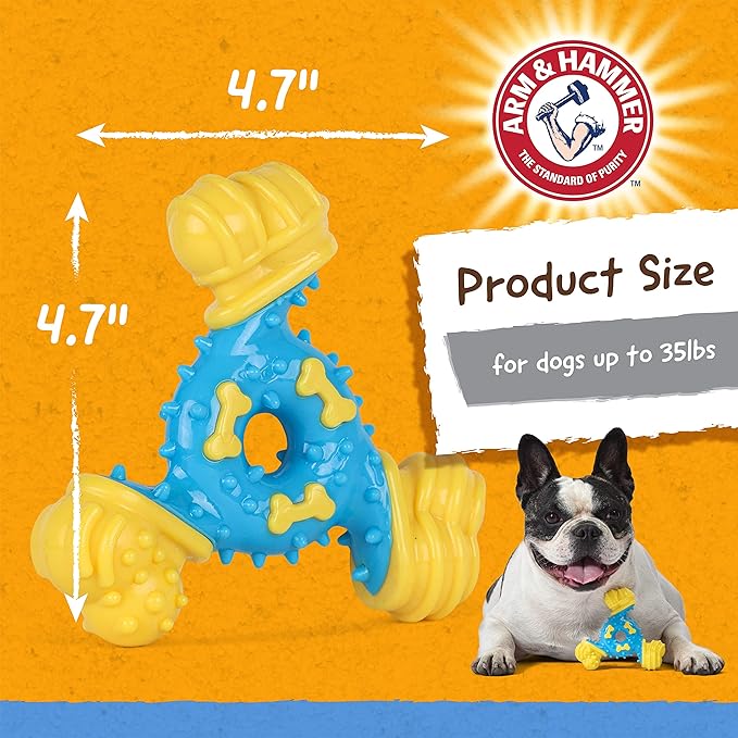 ARM & HAMMER for Pets Nubbies TriBone Dog Dental Toy Best Dog Chew Toy for Moderate Chewers Dog Dental Toy Helps Reduce Plaque & Tartar Peanut Butter Flavor Baking Soda (Pack of 24)