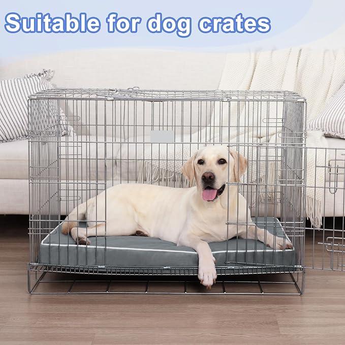 KSIIA Extra Large Dog Bed for Crate Pad Waterproof Dog Bed with Removable Washable Cover, Egg Crate Foam and Non-Slip Bottom, 47x29 Inch, Dark Gray
