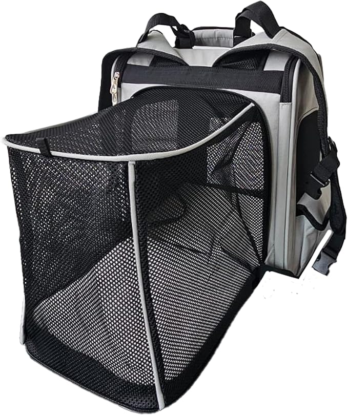 Expandable Pet Backpack Carrier – Dog & Cat, Bonus 2 Collapsible Pet Bowls, Travel Bag with 4-Way Entry, Mesh Windows, Storage Pockets, Secure Zippers, Washable Cushion