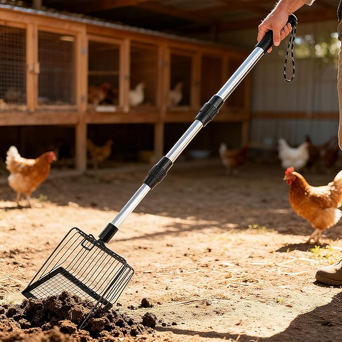 Cat Litter Scoop with Extendable Long Handle, 22.2"-42.5" No Bending Back Metal Kitty Litter Scoop, Large Non-Stick Wide Flat Head Heavy Duty Cat Pooper Scooper