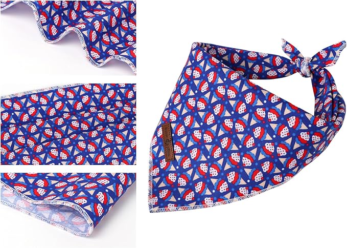 Lionet Paws Cotton Dog Bandanas, Comfortable Blue Red Sundae Dog Bandana Scarf,Birthday Scarves for Medium Large Dogs Pets