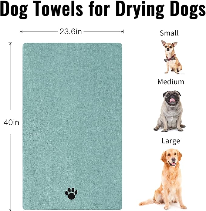 Microfiber Dog Towels for Drying Dogs, Super Absorbent and Soft Pet Grooming Towel, 40 Inch X 23.6 Inch, Perfect for Large, Medium or Small Dogs, Lake Blue